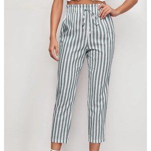 NEW! Paperbag Waist Tie Front Striped Cropped Pants